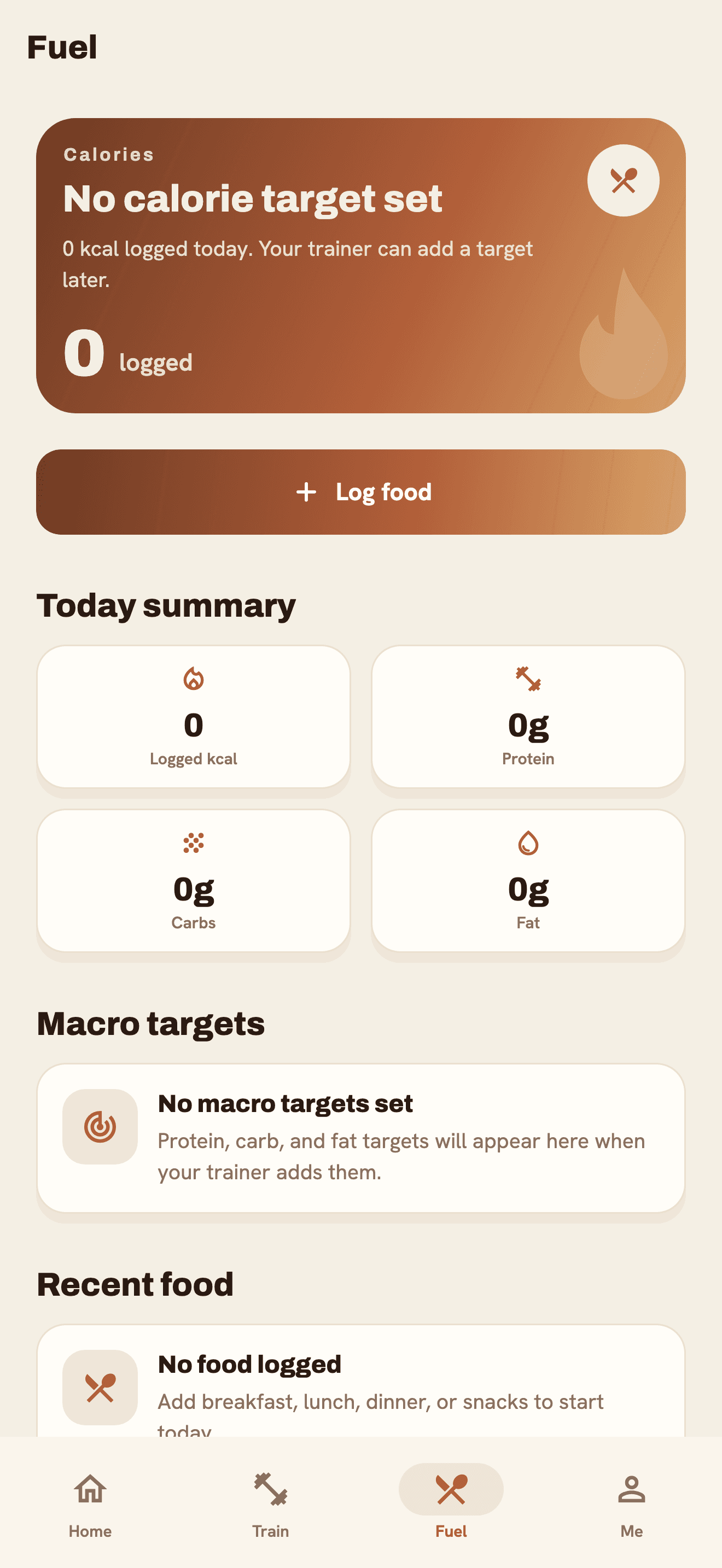 Embers of Strength nutrition screen.