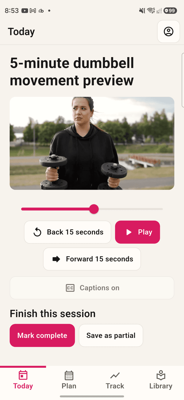 Member app video class player with captions.